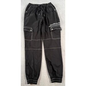 Maniere De Voir Pant Women' 8 Black Cotton Cargo Jogger Reflective Piped Stretch